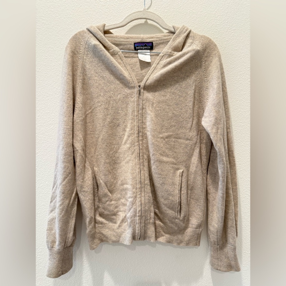 Patagonia Hoodie Sweater Womens Small Beige 100% Cashmere Full Zip Hooded Jacket